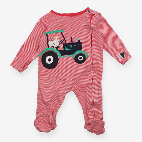 Sleepsuit Red Stripe Chicken Driving Tractor