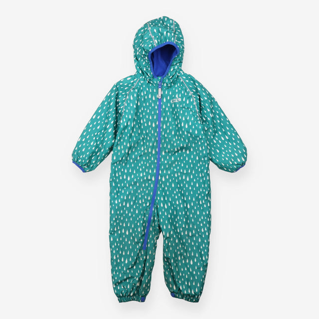 Green fleece lined puddlesuit raindrops