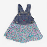 Denim Pinafore Dress with Floral Skirt