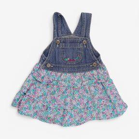 Denim Pinafore Dress with Floral Skirt