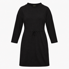 Midi Dress Charcoal Black Drawstring Waist Long Sl
