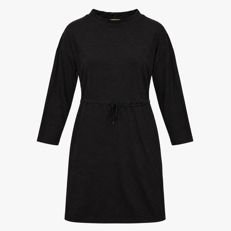 Midi Dress Charcoal Black Drawstring Waist Long Sl