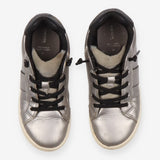 Grey trainers, black laces