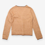 Cardigan Camel Tan V Neck Blanket Stitch Edge Soft