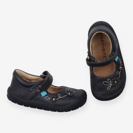 Shoes Velcro Navy Blue with Flowers