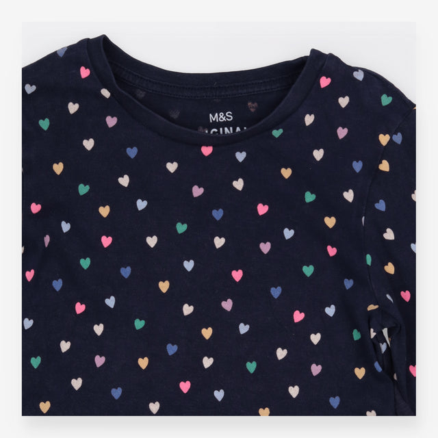 Dress jersey navy blue coloured hearts LS