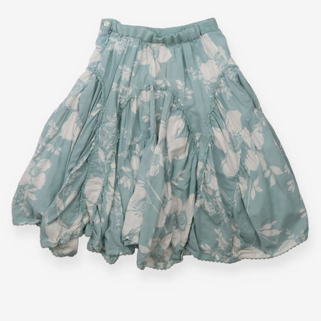 Midi skirt green with white floral pattern and bea