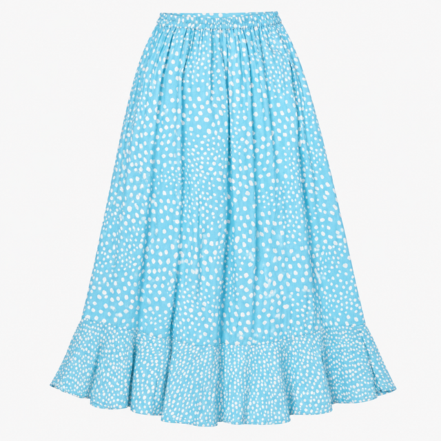 Blue and Cream Spotted Ruffle Skirt