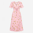Dress V-Neck Lace Up Waist Floral Print Pink
