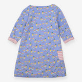 Blue Ducks Dress with Stripe Lining