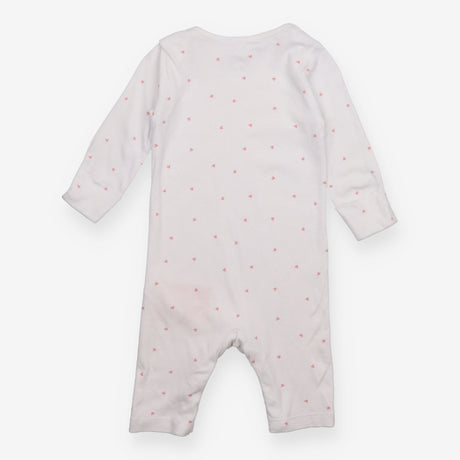 Sleepsuit footless white with pink hearts