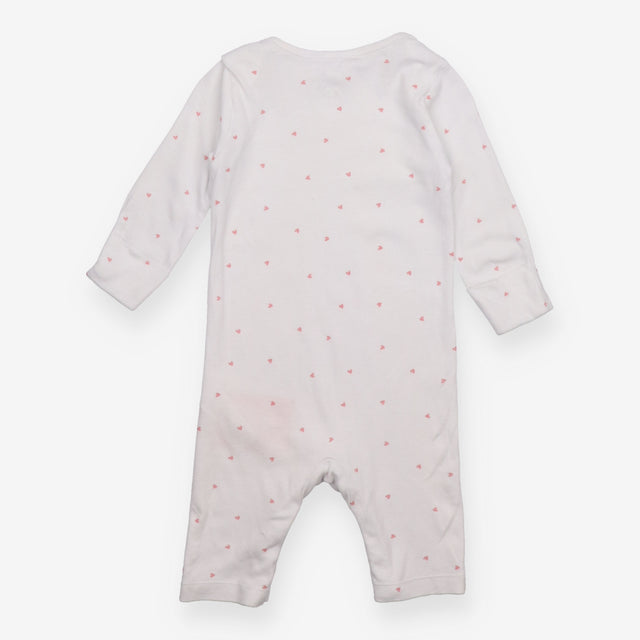 Sleepsuit footless white with pink hearts