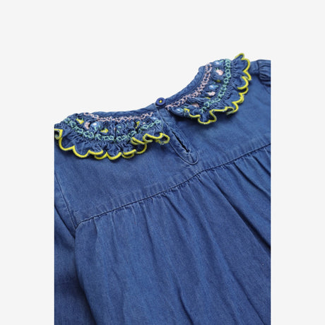 Denim Blouse with Floral smock Collar
