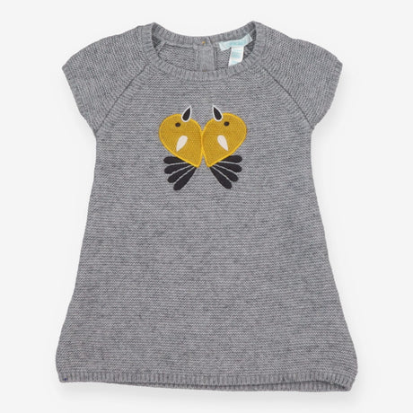 Grey knit dress with yellow birds