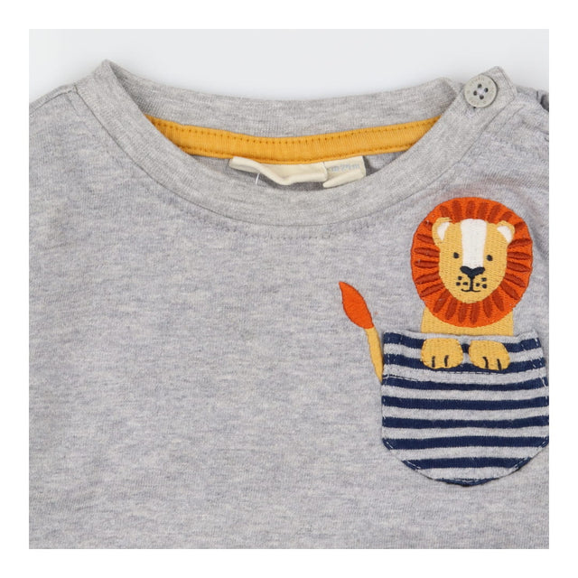 Tshirt long sleeve grey lion pocket