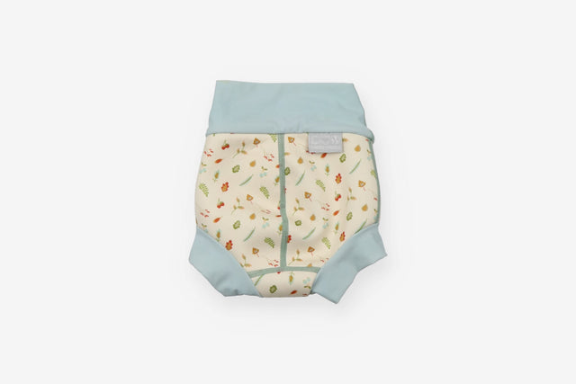 Cream and blue leaf swim nappy