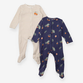 Sleepsuits Brown Stripe and Navy Autumn Oranges