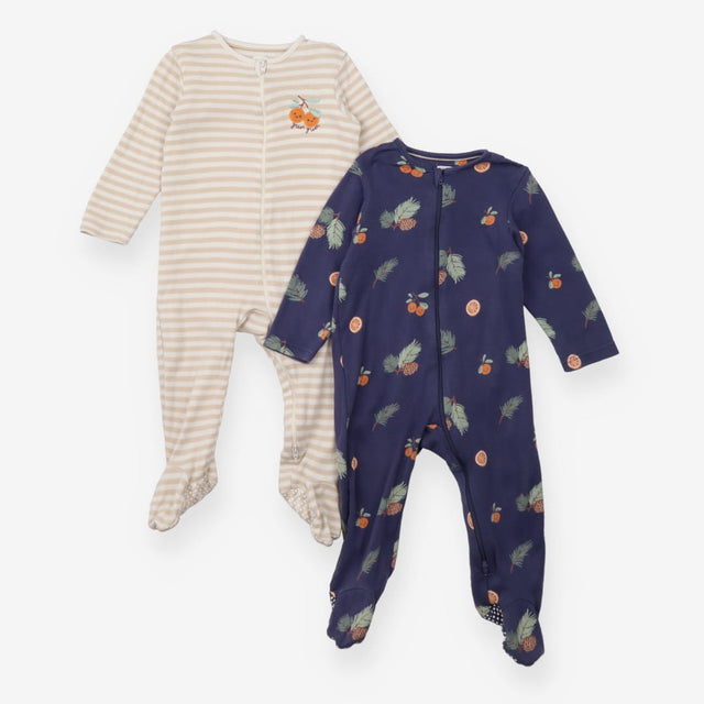 Sleepsuits Brown Stripe and Navy Autumn Oranges