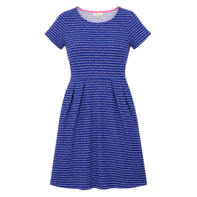 Jersey Dress Blue Script Print Short Sleeve Pocket