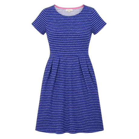 Jersey Dress Blue Script Print Short Sleeve Pocket