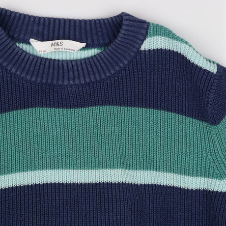 Knit Sweater Green and Blue Stripe