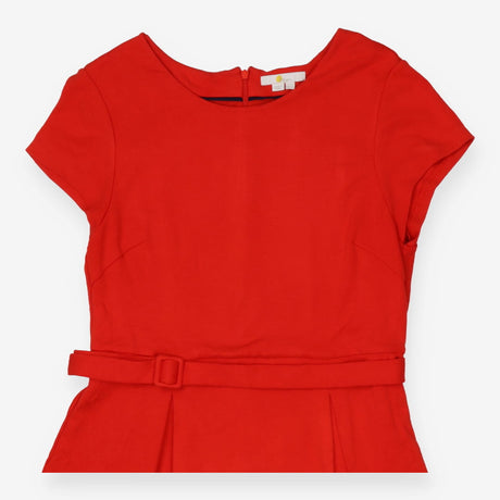 Red fit and flare midi dress with belt