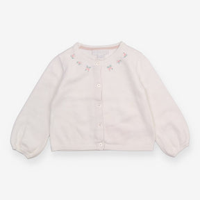 Light Knitted Cardigan White with Embroidered Flow