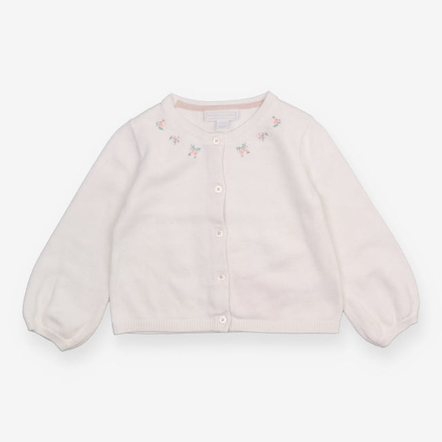Light Knitted Cardigan White with Embroidered Flow