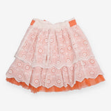 Skirt white floral embroidered cutout orange lace
