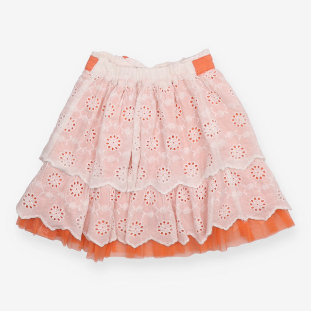 Skirt white floral embroidered cutout orange lace