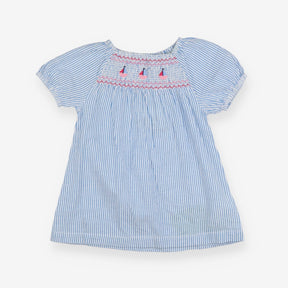Tunic Smocked Blue Stripe Sailboats