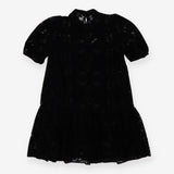 Black velour lace midi dress puff sleeve