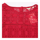 Lace Top Red Floral Long Sleeve V Neck