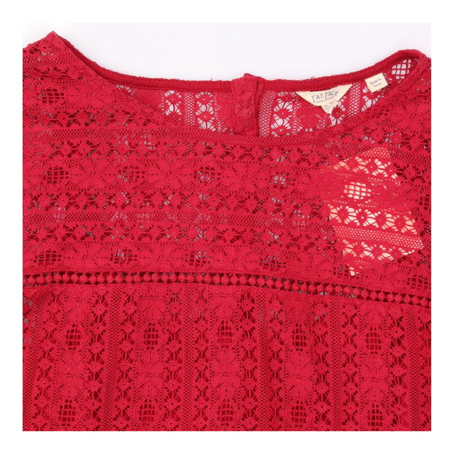 Lace Top Red Floral Long Sleeve V Neck