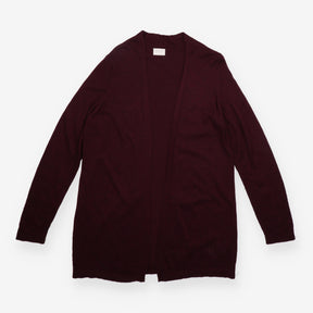 Longline Cardigan Burgundy Pointelle Knit Open Fro