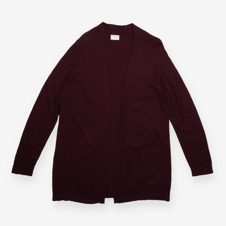 Longline Cardigan Burgundy Pointelle Knit Open Fro