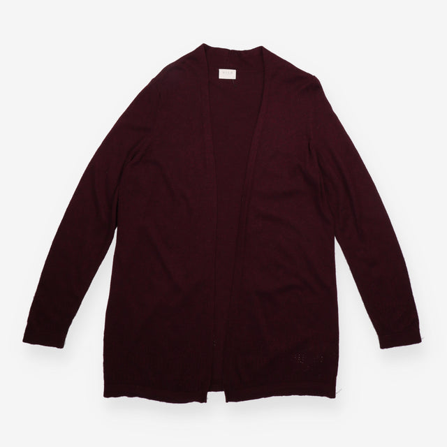Longline Cardigan Burgundy Pointelle Knit Open Fro