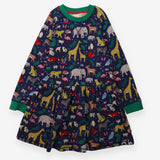 Sweater Dress Navy with Pockets and Green Collar a