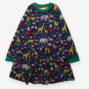 Sweater Dress Navy with Pockets and Green Collar a