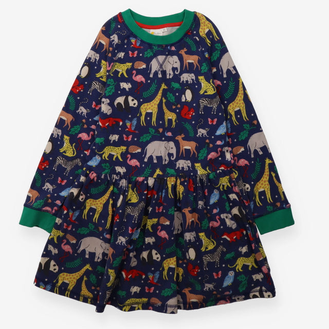 Sweater Dress Navy with Pockets and Green Collar a