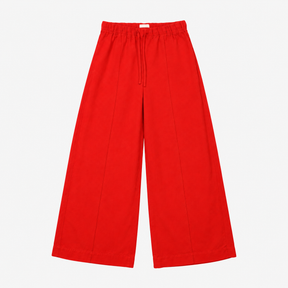 Linen Blend Drawstring Wide Leg Trousers Red