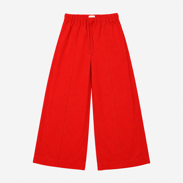 Linen Blend Drawstring Wide Leg Trousers Red