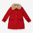 Button Front Coat Red with Faux Fur Collar