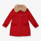 Button Front Coat Red with Faux Fur Collar