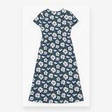 Midi Dress Blue Floral Mock Wrap Cotton Jersey