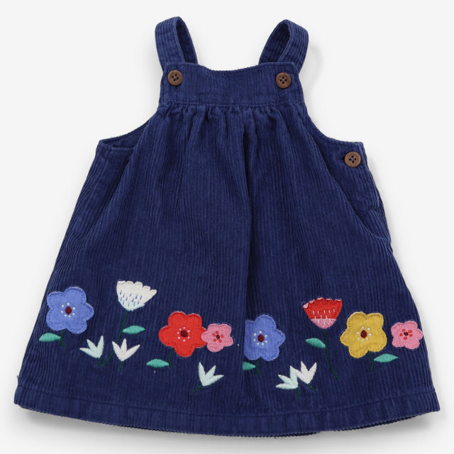 Blue cord with flowers Pinafore dress