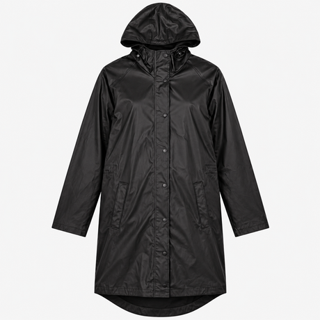 Black Waterproof Hooded Raincoat Longline Lightwei