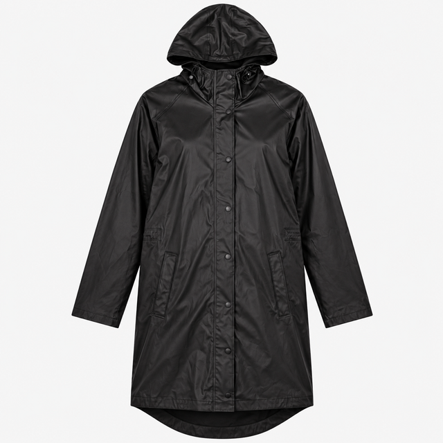 Black Waterproof Hooded Raincoat Longline Lightwei