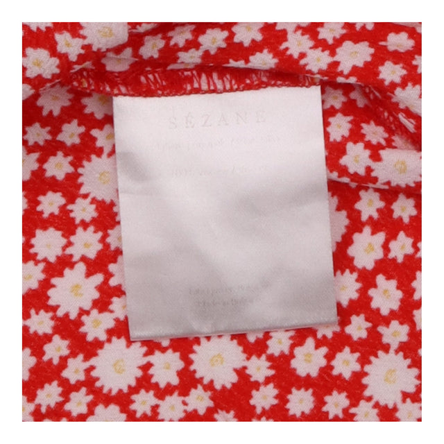Blouse Red Ditsy Daisy Print Puff Sleeve Tie Front