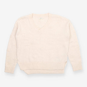 Ivory Alpaca Blend V-Neck Jumper with Textured Kni